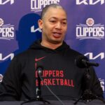 Mar 15, 2024; New Orleans, Louisiana, USA; LA Clippers head coach Tyronn Lue talks to the media before the game against the New Orleans Pelicans at Smoothie King Center. Mandatory Credit: Stephen Lew-USA TODAY Sports