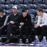 Justin Zanik, Danny Ainge, Will Hardy, and Ryan Smith of the Utah Jazz