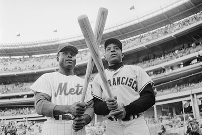 Willie Mays and Joe Christopher with Baseball Bats