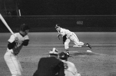 Warren Spahn Pitching Seen from Batter