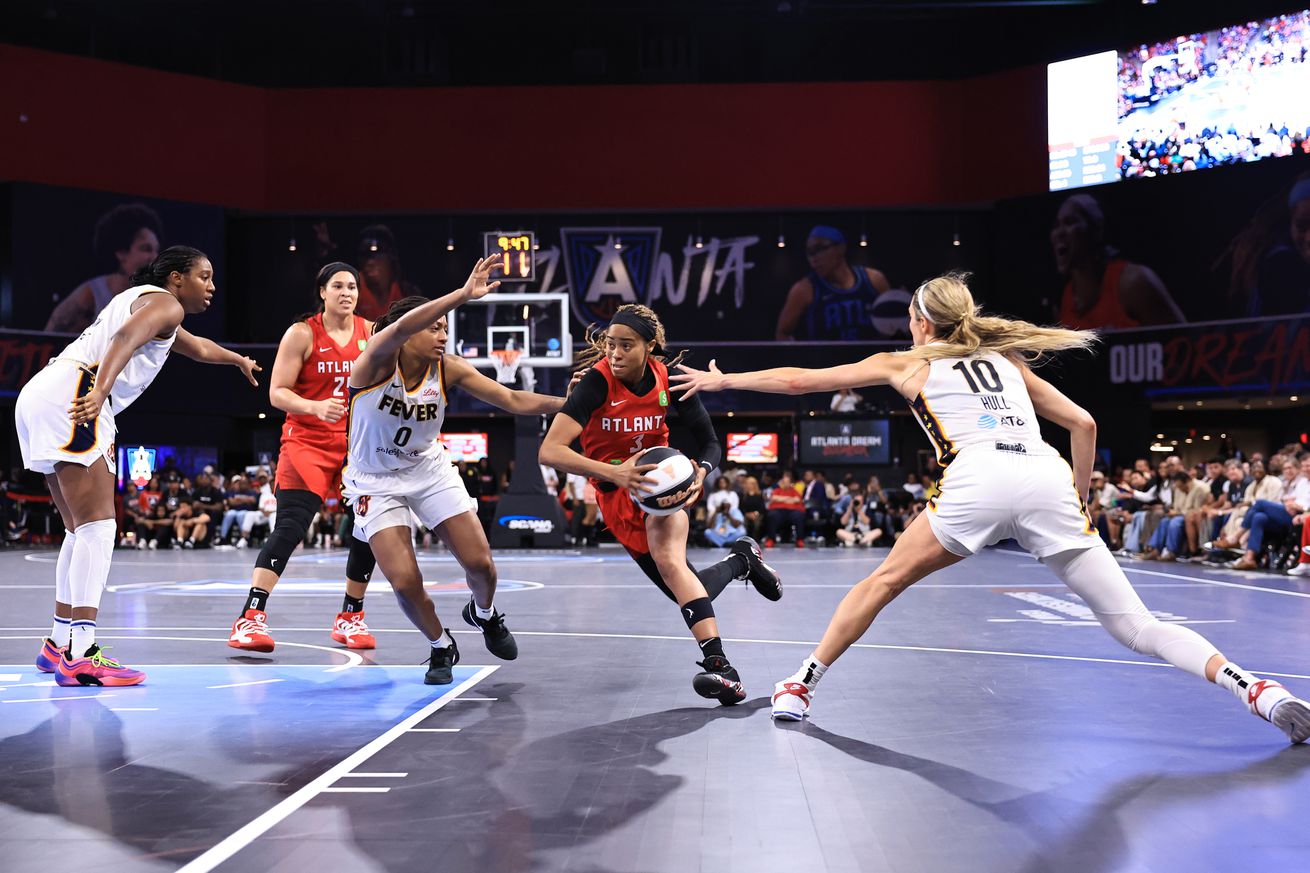 Jordin Canada driving against the Indiana Fever in an Atlanta Dream victory