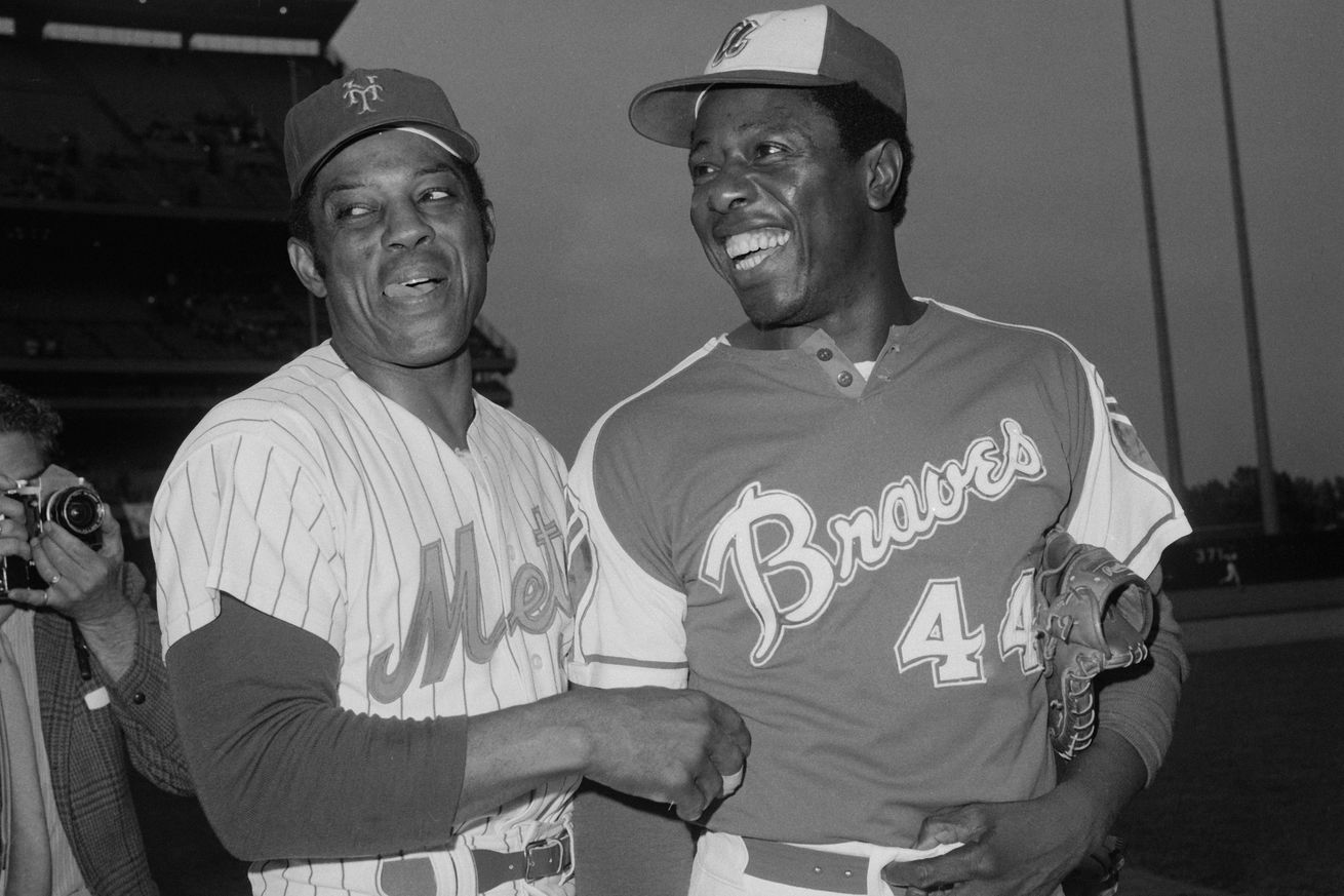 Hank Aaron Shaking Willie Mays’s Hand