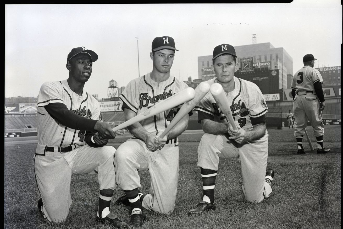 H.Aaron,E.Mathews,J.Adcock W/Bats