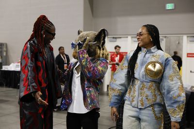 Rhyne Howard #10 and Allisha Gray #15 of the Atlanta Dream arrive to the Orange Carpet as part of AT&T WNBA All-Star 2025 on July 17,2025 in Indianapolis, Indiana.