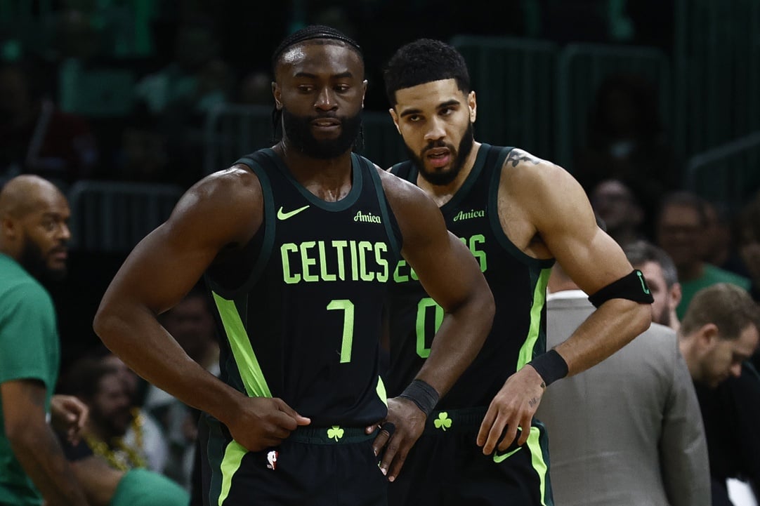 Boston Celtics guard Jaylen Brown (7) and forward Jayson Tatum